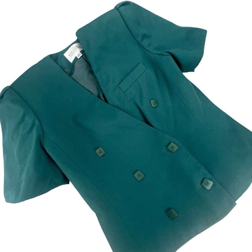 Vintage Karen Scott size 8 Petites Green Short‎ Sleeve Blazer Jacket Business - Picture 3 of 12